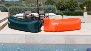 inflatable air beds in a pool